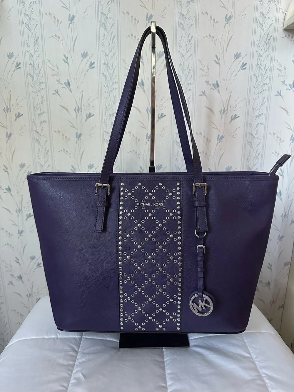 Michael Kors Purple Studded Leather Tote